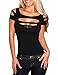 Pinkyee Women's Sexy Slashed Ripped Cut Out Stretch Clubwear Party Top T-Shirt Black X-Large