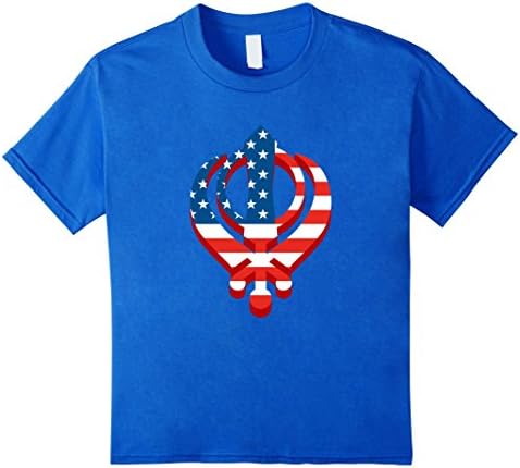 Kids American Flag Khanda- T-Shirt For Proud American Sikhs 8 Royal Blue