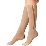Aisprts New Compression Zip Sox Socks Stretchy Zipper Leg Support Unisex Open Toe Knee Stockings (S/M, Beige)