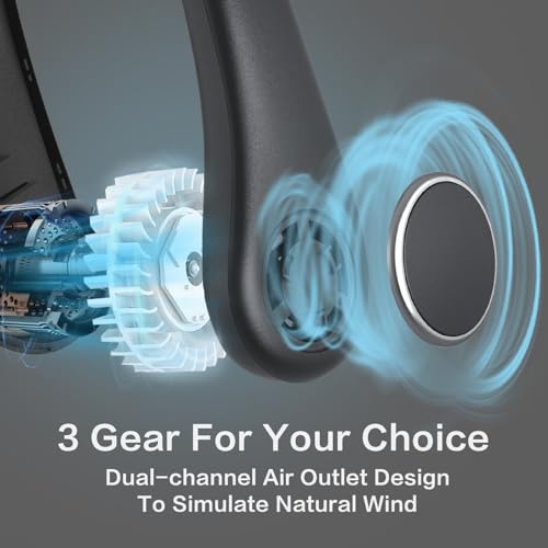 Portable Neck Fan, Hands Free Bladeless Fan, 360°Cooling Personal Fan with 3 Speeds Adjustment, Rechargeable Battery Powered USB Wearable Fan for Travel, Hiking, Outdoors (black)