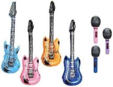 3Pcs Inflatable Guitars + 3Pcs Inflatable Microphones Party Favor Rock New