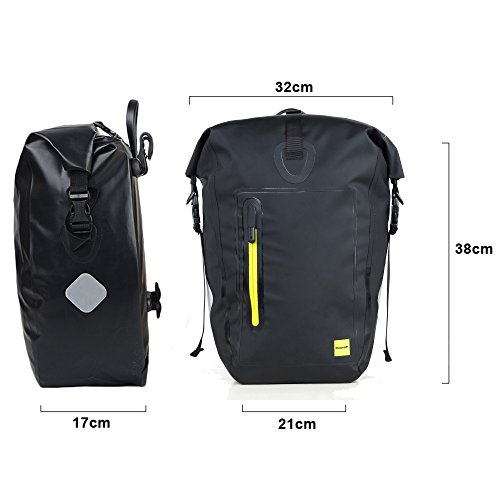 CamGo 25L Bike Panniers Bag Waterproof Bike Saddle Bag Extensible Bicycle Rear Seat Bag Shoulder Bag with Rain Cover for Riding Cycling (Black&Green)