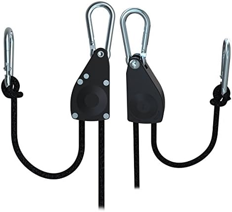 XTRAHYDRO Grow Light Heavy Duty Adjustable Rope Hanger with 8 Feet Braided Rope Clip Hanger Improved Metal Internal Gears at 300 lbs Capacity per Pair (1/4 inch)