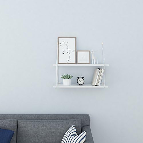 Homevol Industrial Floating Shelves Wall Mounted Metal Frame Urban Chic Display Wall Shelf, 2 Tier (White)