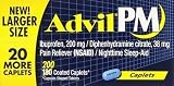 Advil PM Pain Reliever/Nighttime Sleep Aid, Ibuprofen and Diphenhydramine (1 Pack ,200 Coated Caplets)