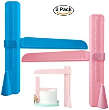 OKUBOX BC06 Adjustable Cake Scraper Smoother, Fondant Cake Edge Smoother Scraper,Plastic Butter Cream Decorating Tool (blue&amp;pink)