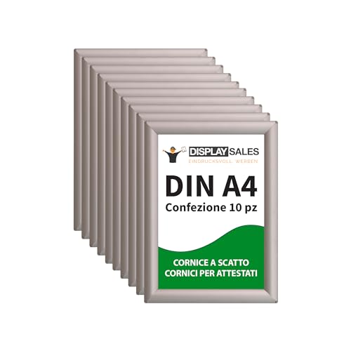 DISPLAY SALES A4 Silver Snap Frames | Set of 10 Clip Frames Profile 25mm | Poster Holder and Certificate Holders | Ideal for Offices, Shops, Restaurants and Events