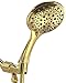 Aquarius Gold Shower Head With Handheld Sprayer, 6 Spray Settings High Pressure Polished Brass Showerhead With Hose (Extra Long) & Adjustable Brass Ball Bracket Kit, Shower Head Gold Finish