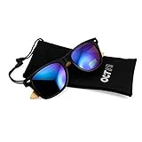 Oct17 Wood Bamboo Wooden Vintage Sunglasses Eyewear for Mens Womens (Black, Blue)