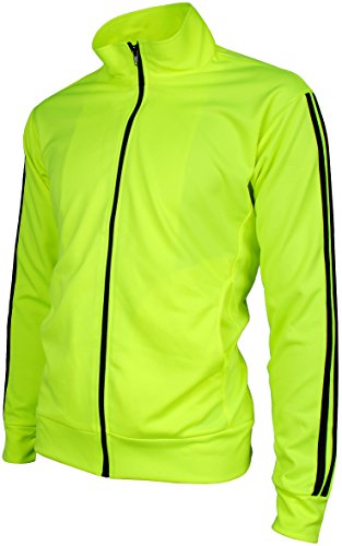 Angel Cola Men's Retro Stripes Full Zip-up Track Top Jacket Fluorescent Green XS