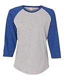 LAT Apparel Ladies 100% Cotton Baseball Jersey Tee [X Small] Vintage Heather/ Vintage Royal Blue Short Sleeve T-Shirt