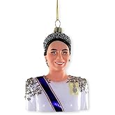 The Bridge Collection 10.25" Princess Kate Middleton Glass Hanging Christmas Ornament- Royal Family - Royalty Ornament of Prince William's Wife- Bust of The Princess of Wales