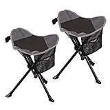 REDCAMP 2-Pack Camping Stool Folding 300lb, Lightweight Portable Tripod Camp Stools for Backpacking Hiking Hunting Fishing, Black and Grey Camo