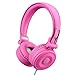 Kids Headphones-noot products K22 Foldable Stereo Tangle-Free 3.5mm Jack Wired Cord On-Ear Headset for Children/Teens/Girls/Smartphones/School/Kindle/Airplane/Plane/Tablet-Flamingo Pink/Gray primary