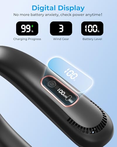Portable Neck Fan, Bladeless Free Mini Fan with 360° Airflow, Neck Fans USB Rechargeable, 3 Speeds Hands-Free Cooling for Commuting, Travel & Sports - Gift for Men Women, Black