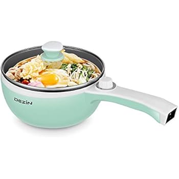 Dezin Electric Hot Pot Upgraded, Non-Stick Sauté Pan, Rapid Noodles Cooker, 1.5L Mini Pot for Steak, Egg, Fried Rice, Ramen, Oatmeal, Soup with Temperature Control, Seafoam Green (Egg Rack Included)