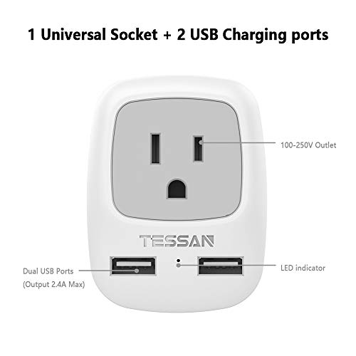 TESSAN South Africa Power Adapter, International Grounded Travel Plug