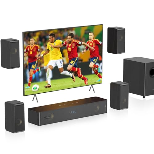 Mini TV Soundbar 5.1.2 Channels for Small Rooms, Clear Voice, 4 Wired Speakers, Virtual Home Theater Soundbar for TVs, 5.25 Inch Subwoofer, ARC/OPT/BT 5.3/USB