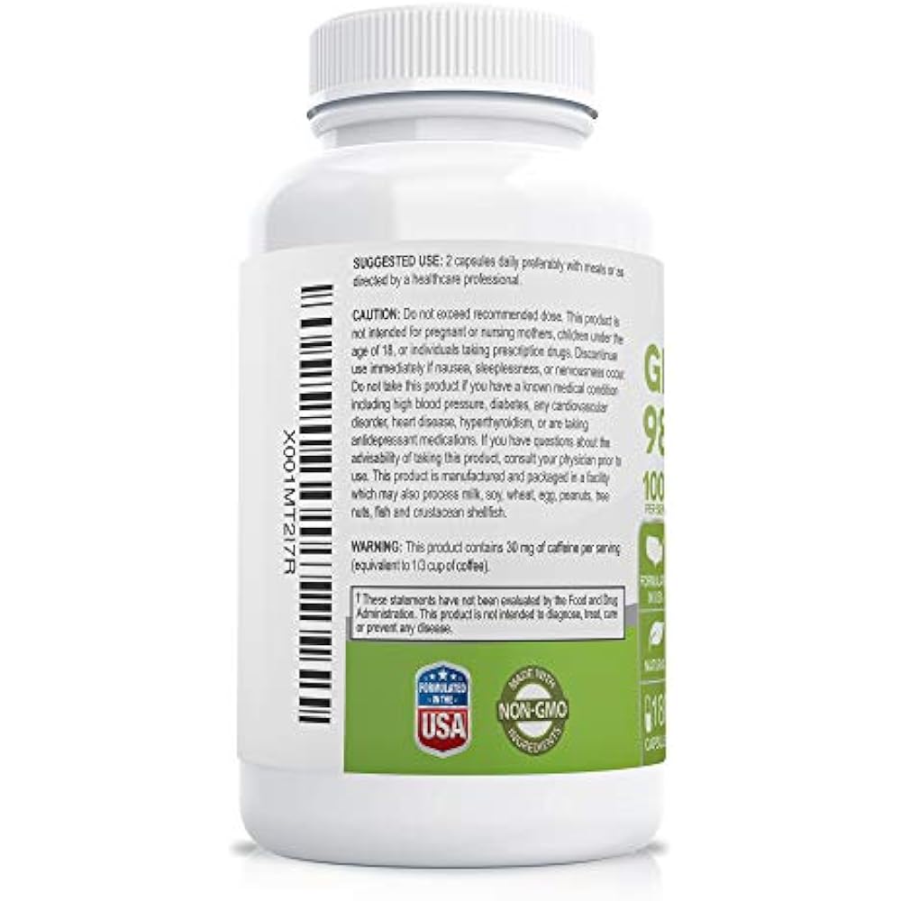 Green Tea Extract 98 1000mg with EGCG 180 Capsules NonGMO Gluten Free eBay