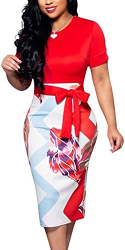 YCOOCE Womens Bodycon Pencil Dress Bowknot Waist Belt- Cute Floral Bodycon Midi Dress Wear to Work S-XXL