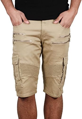 Krome Skinny Fit Twill Moto Cargo Shorts With Zipper Trim