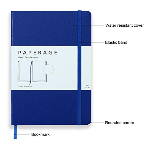 Paperage Dotted Journal Bullet Notebook, Hard Cover, Medium 5.7 x 8 inches, 100 gsm Thick Paper (Navy, Dotted)