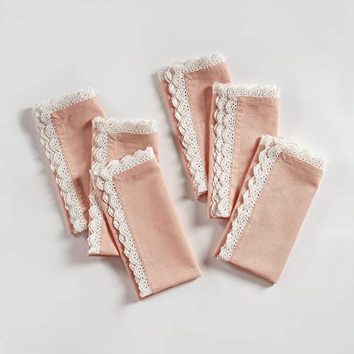 Fingercraft Dinner Napkins Cotton 6 Pack Premium Quality Mitered Corners with Elegant Lace for Every Day Use Napkins are Pre Shrunk and Good Absorbency with Lace (Pink)