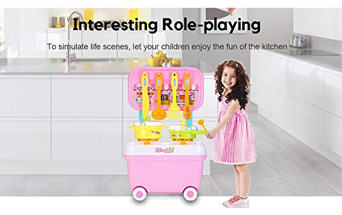 Ohomr Kids Household Playset Simulation Kitchen Toys Small Cart Pink
