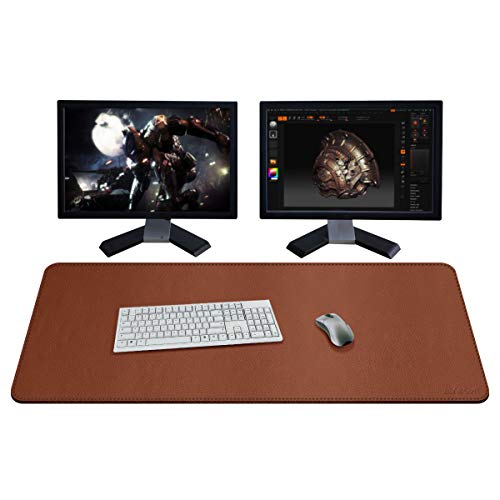 ZORESYN PU Leder Schreibtischunterlage XXL 110x50cm - rutschfeste Büro-Matte mit Rollband Premium Tischschoner für Gaming & Homeoffice - Braun - Wasse