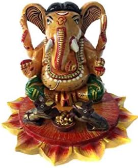 Ratoomal Handcrafted Wooden Ganesh on Kamal Chowki Painted Art Home Décor Accent