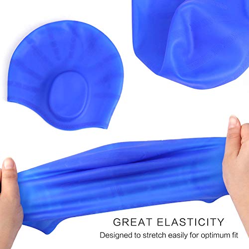 Hurdilen Swim Cap, Premium Silicone Swimming Cap with Earplugs & Nose Clips,3D Ergonomic Design Ear Pockets,Flexible Reversible for Adults Women Men (Blue) - Thumbnail 7