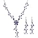 YSTD Women Wedding Bridal Prom Jewelry Crystal Rhinestone Necklace Earrings Party Set (Purple)