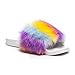 OCICI Girls Flat Slipper Flip Flop Faux Fur Soft Slide Slippers Women's Comfort Anti-Skid Sole Indoor Outdoor House Slippers-Rainbow