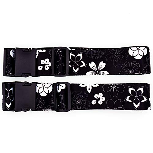 Teeoff Luggage Straps Suitcase Belts Travel Bag Accessories Adjustable (Sakura Black White - 2 Pack, 220CM)