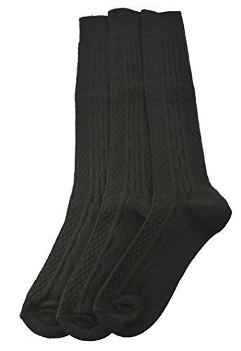 Sierra Socks Womens Girls School Uniform Cotton Cable Knit Knee High True ribbed 3 Pair Pack (Black, X-Large)