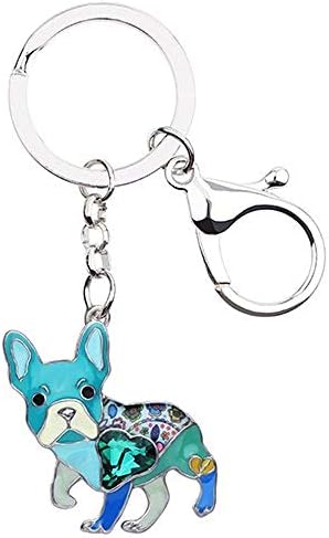 PAPPET Bulldog Keychain Enamel French Bulldog Key Chain Pug Dog Car Keyring Puppy Handbag Pendant Backpack Accessories Pet Jewelry Valentines Birthday Gifts for Dog Lovers (Blue)