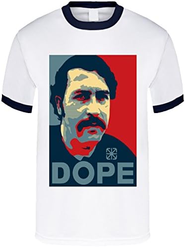 Pablo Escobar Dope T Shirt (Medium, White Blue Ringer)