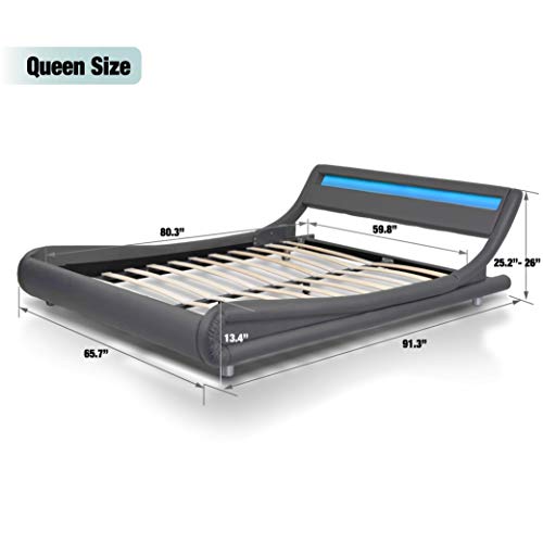 Amolife Upholstered Queen Size Bed Frame with Adjustable LED Lights