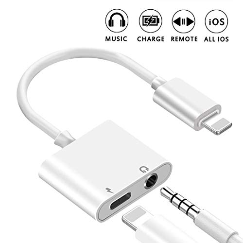 for iPhone 3.5mm Headphone Jack Adapter Aux Jack Earphone Splitter Adapter Charger Cable for iPhone 7/7 Plus/8/8 Plus/X/10/XS/XS Max/XR/11/11 Pro Dongle Accessory Connector Compatible All iOS Systems