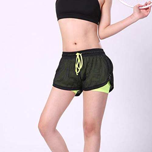 MIARHB Elastic Waistband Running Yoga Shorts for Women - Activewear Workout Exercise Athletic Jogging Pants (L, Light Green)