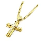Usstore Women Lady Men Cross Pendant Sharp Sides Rhinestone Hip-hop Cuban Necklace Chain