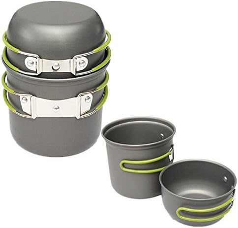 2 Pcs Outdoor Camping Picnic Cookware Cooking Pot Bowl Backpacking Hiking Foldable Handle Design