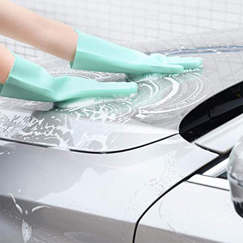 image for Maxtry 1 Pair Magic Silicone Gloves with Wash Scrubber, Reusable Brush