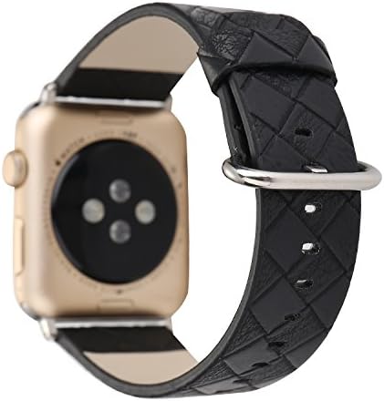 MagicFeel Black Lattice Pattern Leather Replacement Strap Wrist Watch Band Compatible with Apple Series 1 Series 2 Series 3 Smartwatch (Lattice Black-38mm)