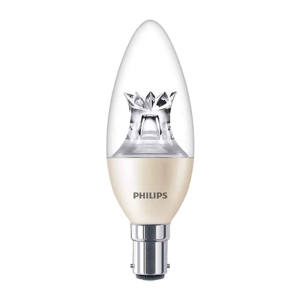 Philips Master LED Diamond Spark, 5.5W (40W) B38 Candle Bulb, B15 Small Bayonet Cap, DimTone, Dimmable LED Lamp, Warm White Light, Clear Candle Design, Energy Saving Decorative Lighting, Long Life