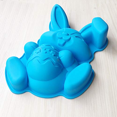 MoldFun Bunny Holding Egg Cake Pan, BPA Free and Non-Stick Rabbit Silicone Bakeware Mold for Baking Easter Day Party Cake Dessert (Random Color) - Thumbnail 5