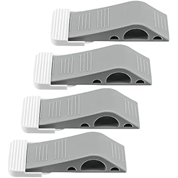 ELECOOL Door Stopper 4 Packs with Free Bonus Holders, Rubber Decorative Door Stop Wedge Fits Wood Carpet Tile Laminate Concrete Floor for House Bedroom Office Doors (Gray)