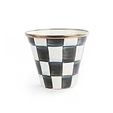 MacKenzie-Childs Stainless Steel Round Deep Pot – Enamel Courtly Check Black and White Print Gardening Pot - 4