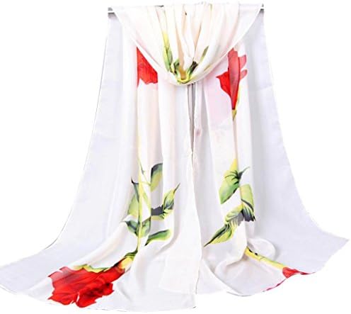 Qingfan Lightweight Scarves: Fashion Stylish Soft Silk Chiffon Scarf Wrap Flower Embroidered Shawl For Women Girls