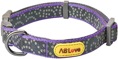 AoLove Reflective Collar Soft & Comfortable Padded Polka Dots Nylon Adjustable Collars for Puppy Small Medium Large Dogs (Neck Fit 18'' - 24'', Purple)